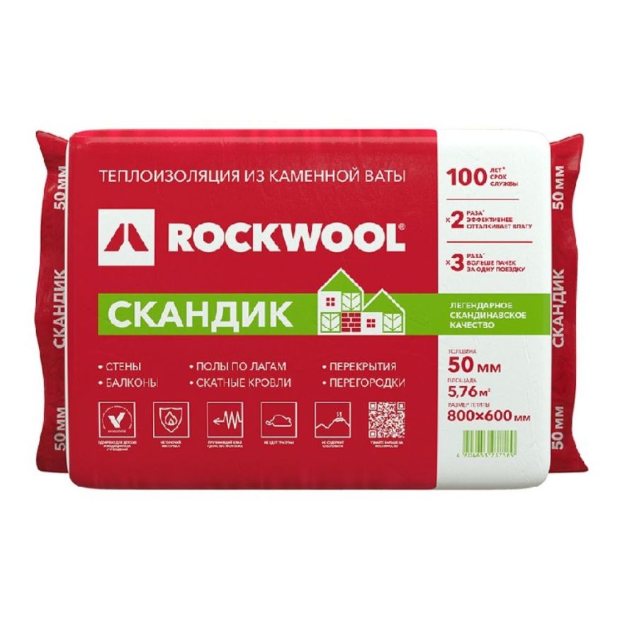 Утеплитель Лайт Баттс Скандик 50х600х800 Rockwool купить в Адлере
